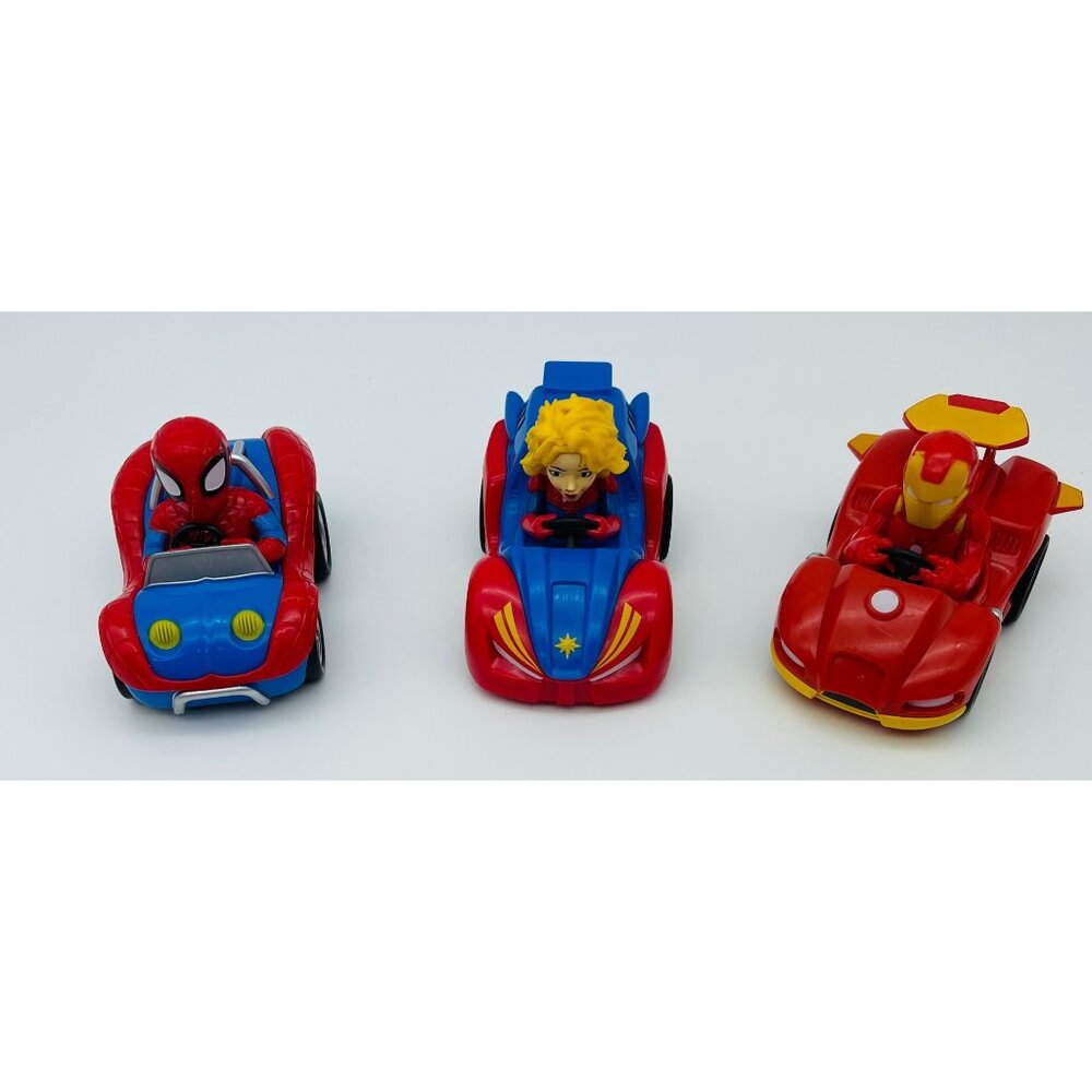 Lot of 3 Marvel Super Hero Adventures Pull Back Figures Racer Toy Cars Jam’n